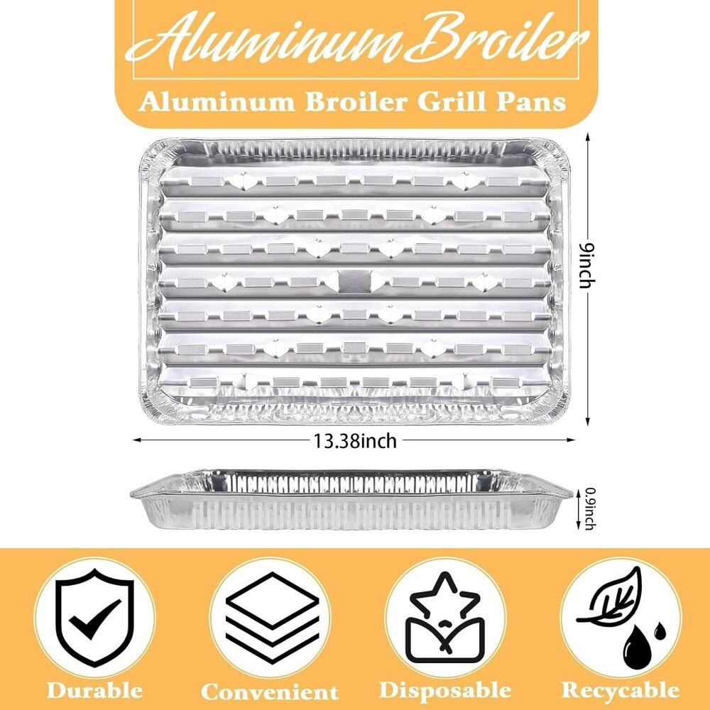 Diswale Aluminum Grill Pans - 10 Pack, 13" x 9", Heavy Duty Foil Grill Liners